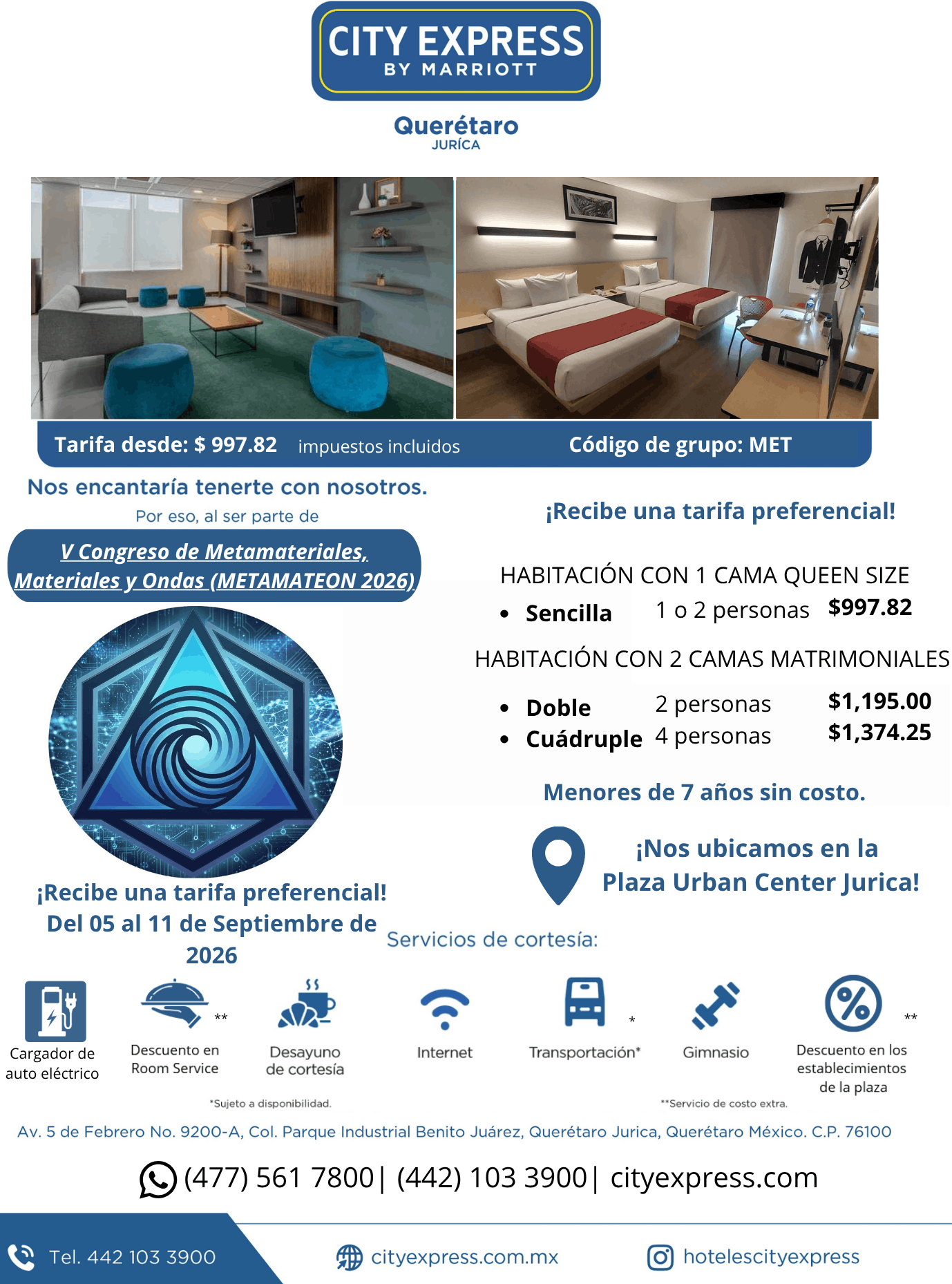 Flyer promocional City Express Querétaro Jurica - Tarifa especial METAMATEON 2026