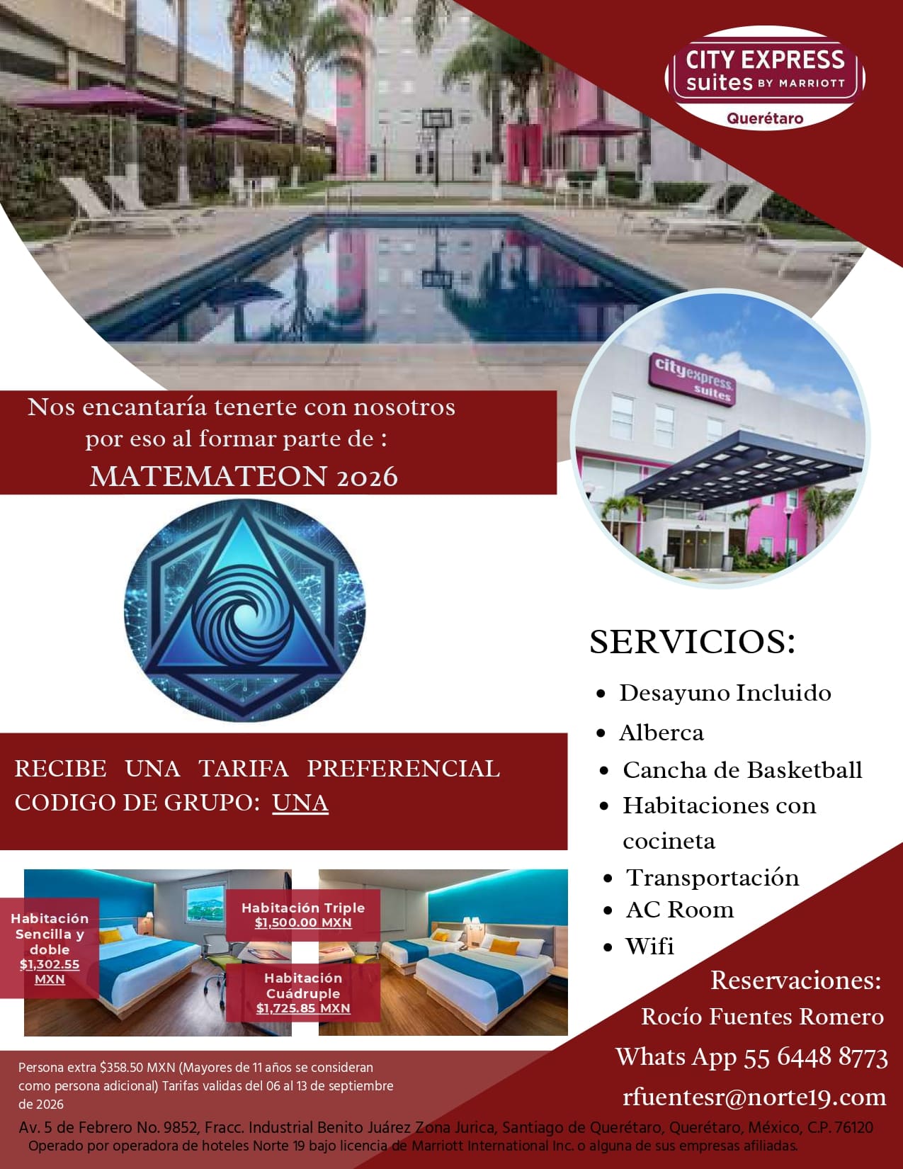 Flyer promocional City Express Suites Juríca - Tarifa especial METAMATEON 2026